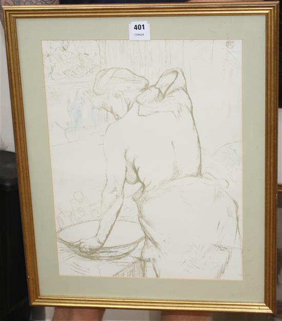 After Henri Toulouse-Lautrec (1864-1901), limited edition print, Woman washing, 333/1250, 50 x 39cm